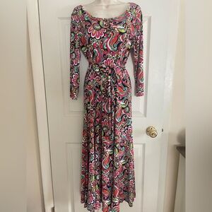 Nina Leonard Multicolor 70’s Vibe Long Sleeve Dress